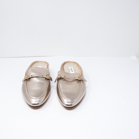 Coach Irene Genuine Leather Shearling Lined Backless Slip On Mules Flats Shoes - Picture 2 of 4